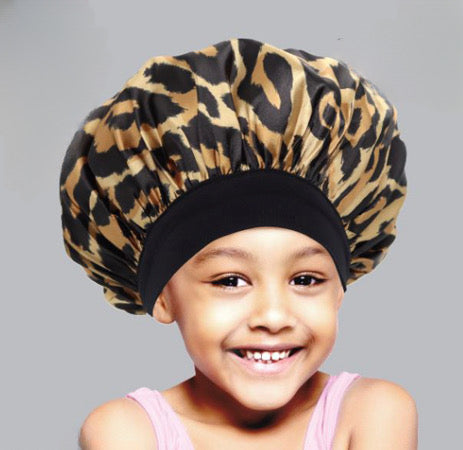 LUX KID SILKY SATIN BONNET LEOPARD PATTEREN